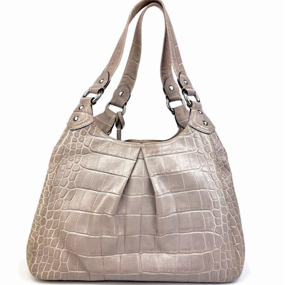 Coach Madison Maggie Bag In Embossed Crocodile Leather in Grey